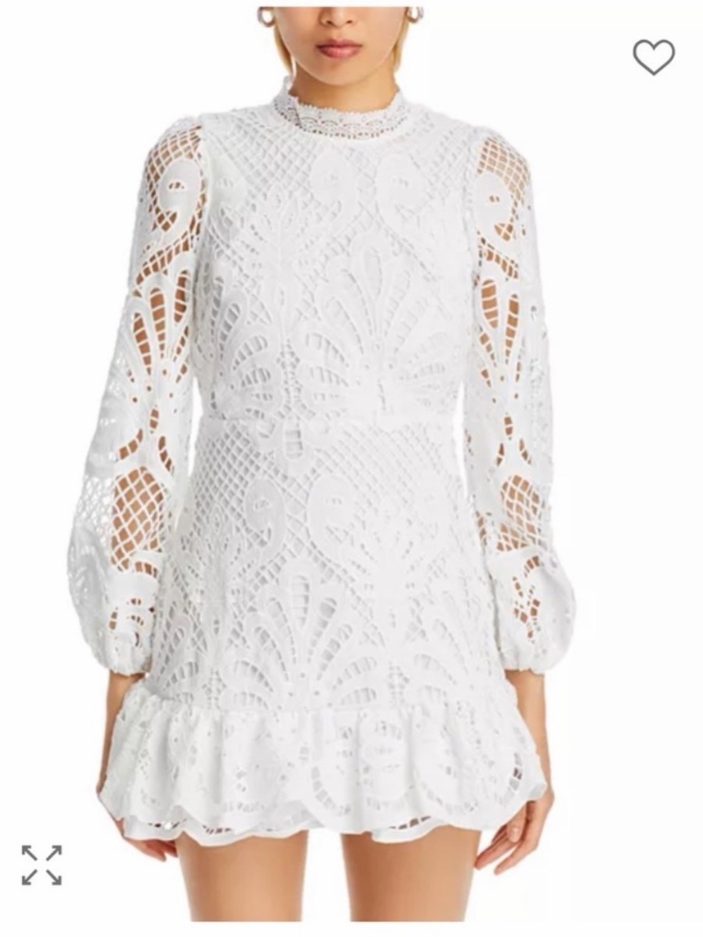 White Lace Long-Sleeve Mini Dress - Elegant Crochet Detail - Picture 2 of 3